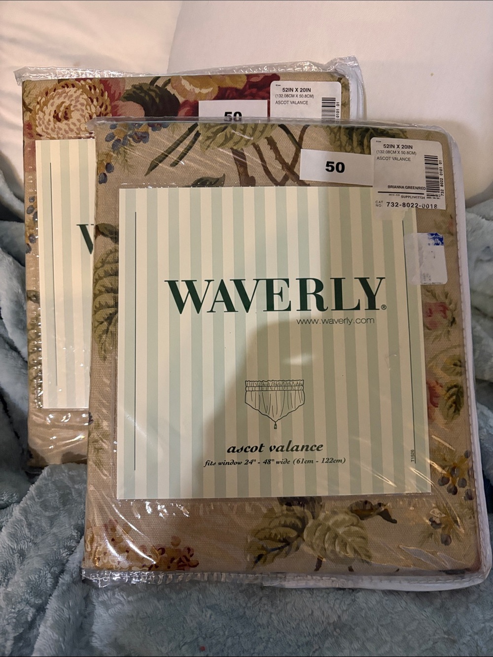 Waverly Beige Floral Ascot Valance -lot of 2-Brianna style. Linen